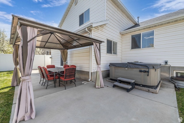 358 W Bricker Rd, Draper, UT 84020 - view of patio / terrace with outdoor dining space, a gazebo, fence, and a hot tub