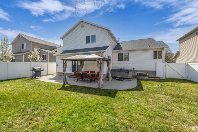 358 W Bricker Rd, Draper, UT 84020 - back of house with a hot tub, a fenced backyard, a patio area, a gate, and a gazebo