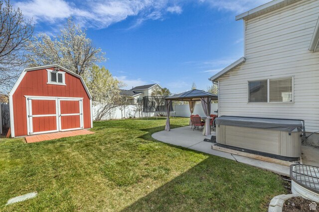 358 W Bricker Rd, Draper, UT 84020 - view of yard with an outbuilding, a shed, a hot tub, a patio area, and a gazebo