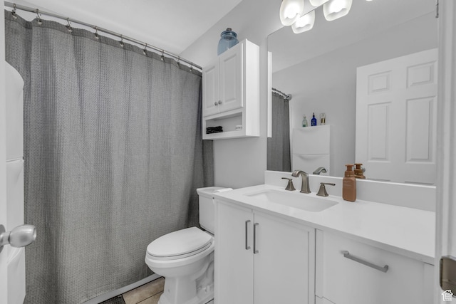 358 W Bricker Rd, Draper, UT 84020 - full bathroom featuring toilet, curtained shower, vanity, and tile patterned flooring
