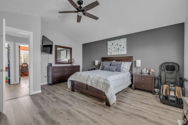 358 W Bricker Rd, Draper, UT 84020 - bedroom with wood finished floors, baseboards, a ceiling fan, and lofted ceiling