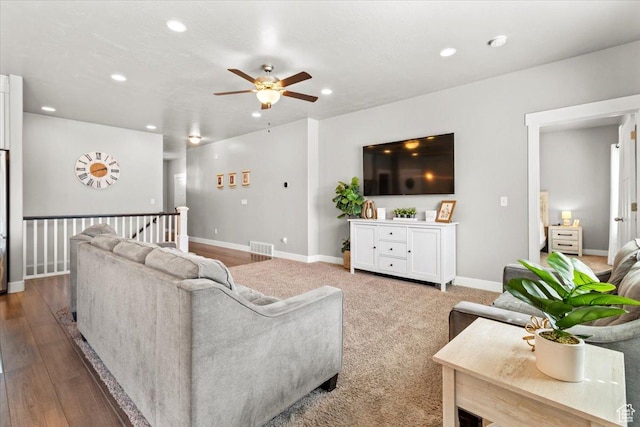 249 N 590 E, Vineyard, UT 84059 - living area featuring visible vents, baseboards, ceiling fan, recessed lighting, and wood finished floors