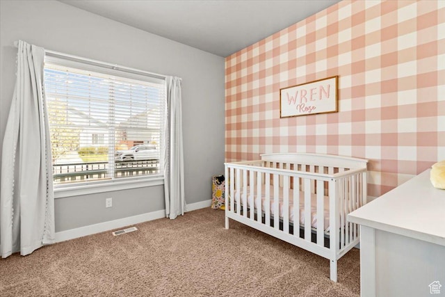 249 N 590 E, Vineyard, UT 84059 - carpeted bedroom featuring visible vents, baseboards, and wallpapered walls