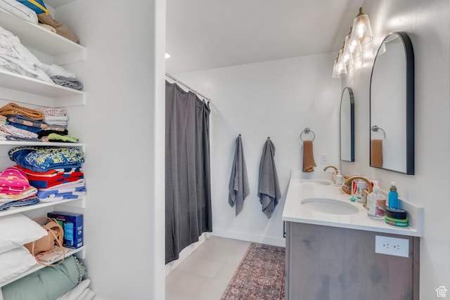 929 S 950 W, American Fork, UT 84003 - full bath with baseboards, double vanity, a shower with curtain, and a sink