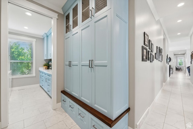 1375 S Red Filly Rd, Heber City, UT 84032 - hallway with a wealth of natural light, marble finish floor, and ornamental molding