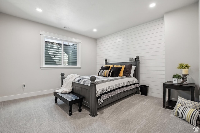 1375 S Red Filly Rd, Heber City, UT 84032 - carpeted bedroom featuring recessed lighting, wooden walls, visible vents, and baseboards