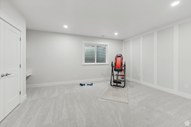 1375 S Red Filly Rd, Heber City, UT 84032 - workout room with a decorative wall, carpet flooring, baseboards, and recessed lighting
