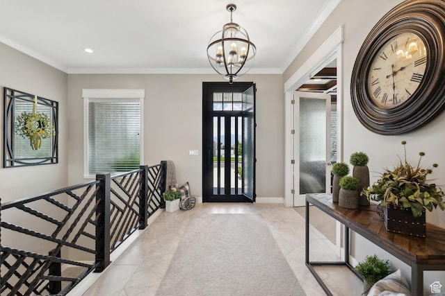 1375 S Red Filly Rd, Heber City, UT 84032 - entrance foyer featuring a chandelier, recessed lighting, baseboards, and ornamental molding