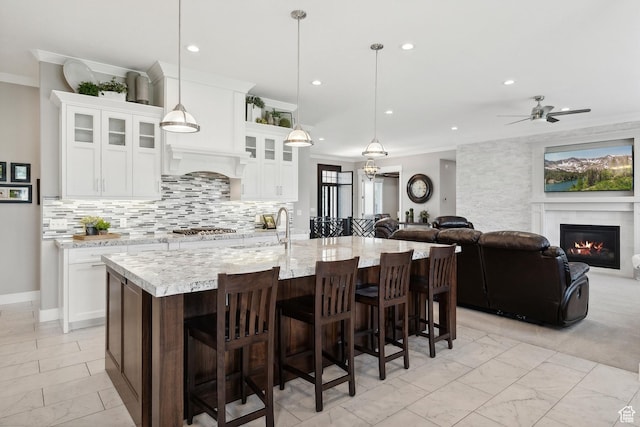 1375 S Red Filly Rd, Heber City, UT 84032 - kitchen with tasteful backsplash, marble finish floor, and ornamental molding