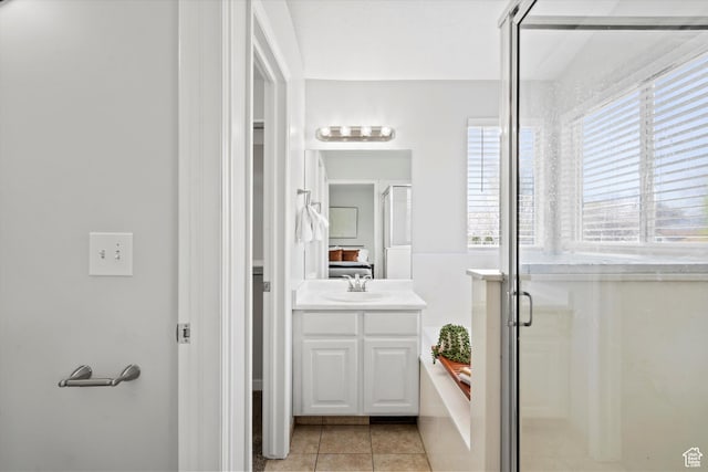 2124 N 2525 W, Clinton, UT 84015 - full bath featuring tile patterned floors, vanity, and a stall shower