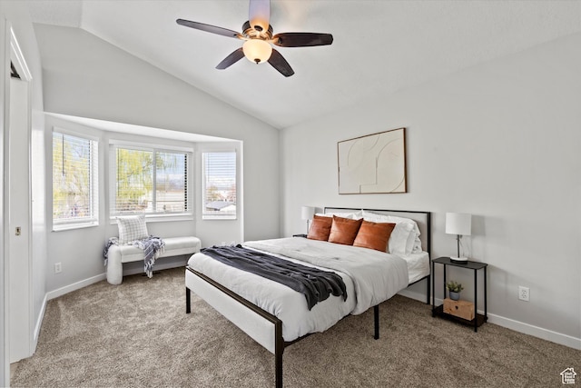 2124 N 2525 W, Clinton, UT 84015 - bedroom featuring carpet flooring, baseboards, vaulted ceiling, and ceiling fan