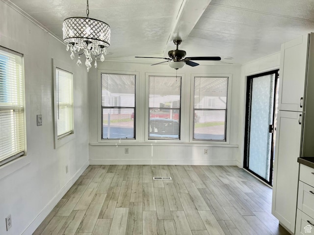 1160 E Telegraph St Unit 126, Washington, UT 84780 - interior space featuring visible vents, light wood-type flooring, baseboards, and ceiling fan with notable chandelier