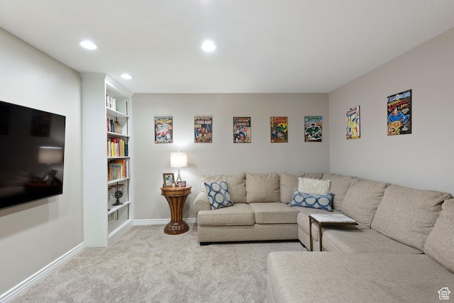 819 N Juniperpoint Dr, Salt Lake City, UT 84103 - carpeted living room featuring recessed lighting, built in shelves, and baseboards