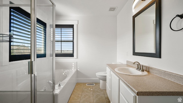 6258 W Graceland Way, West Jordan, UT 84081 - bathroom featuring toilet, tile patterned floors, vanity, and visible vents