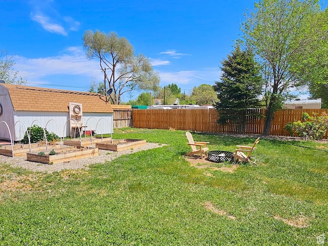 443 S 600 W, Vernal, UT 84078 - view of yard featuring a shed, an outdoor fire pit, a garden, and an outbuilding