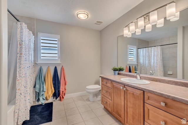 11968 N Ithica Dr, Highland, UT 84003 - bathroom featuring vanity, curtained shower, tile patterned floors, toilet, and visible vents