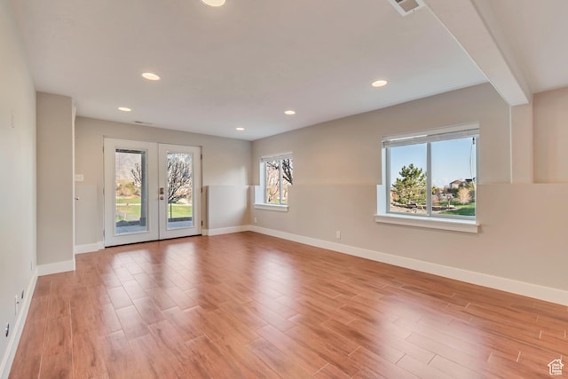 11968 N Ithica Dr, Highland, UT 84003 - spare room with visible vents, recessed lighting, wood finished floors, french doors, and baseboards