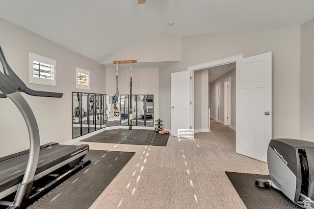 11968 N Ithica Dr, Highland, UT 84003 - exercise area featuring carpet floors, baseboards, and lofted ceiling