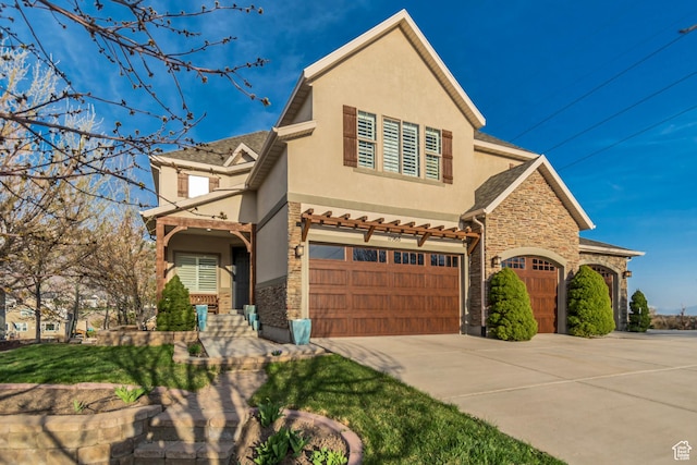 11968 N Ithica Dr, Highland, UT 84003 - traditional-style house with driveway, stucco siding, stone siding, and an attached garage