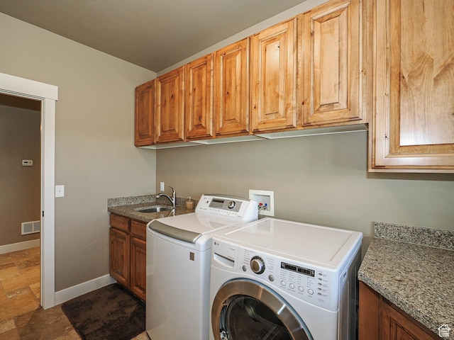 220 S 1970 E, Heber City, UT 84032 - laundry area with baseboards, a sink, visible vents, cabinet space, and washing machine and clothes dryer