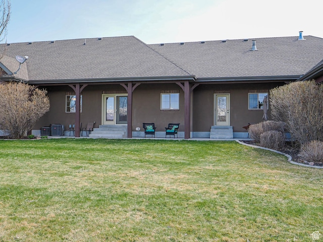 220 S 1970 E, Heber City, UT 84032 - rear view of property featuring roof with shingles, a yard, entry steps, and stucco siding