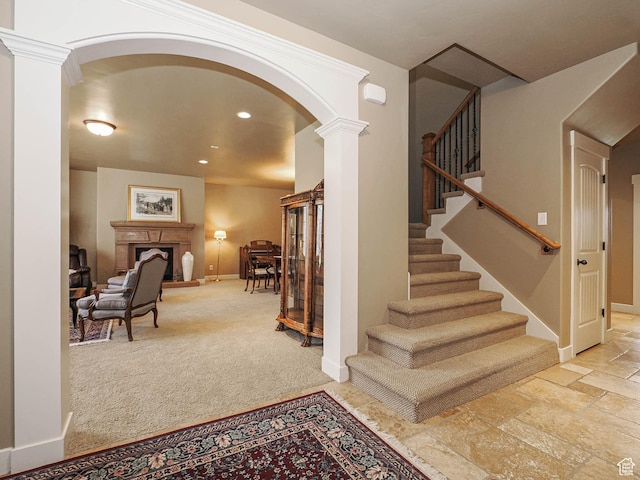 220 S 1970 E, Heber City, UT 84032 - stairs with recessed lighting, arched walkways, ornate columns, and carpet floors