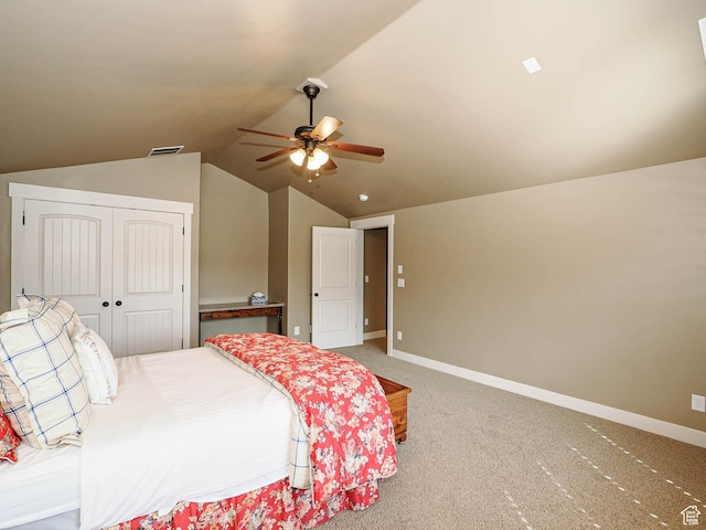 220 S 1970 E, Heber City, UT 84032 - bedroom with visible vents, baseboards, a closet, light colored carpet, and lofted ceiling