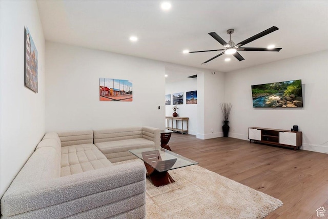 1449 S Devonshire Dr, Salt Lake City, UT 84108 - living room with ceiling fan, light wood-type flooring, recessed lighting, and baseboards