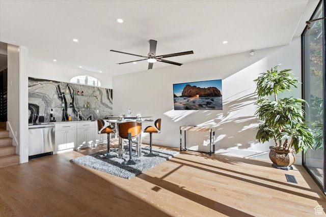 1449 S Devonshire Dr, Salt Lake City, UT 84108 - living area featuring visible vents, recessed lighting, wood finished floors, and a ceiling fan