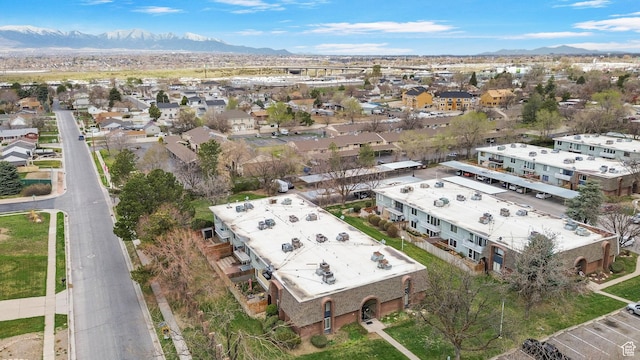 aerial view with a mountain view and a residential view