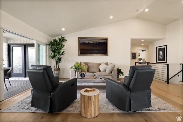 1178 W 13040 S, Riverton, UT 84065 - living area with hardwood / wood-style flooring, vaulted ceiling, and recessed lighting