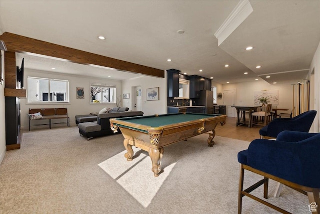 1178 W 13040 S, Riverton, UT 84065 - rec room featuring recessed lighting, beam ceiling, and billiards