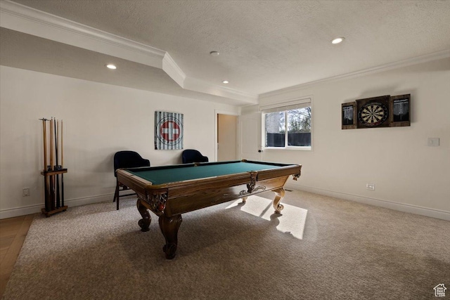 1178 W 13040 S, Riverton, UT 84065 - game room featuring recessed lighting, billiards, crown molding, baseboards, and a textured ceiling