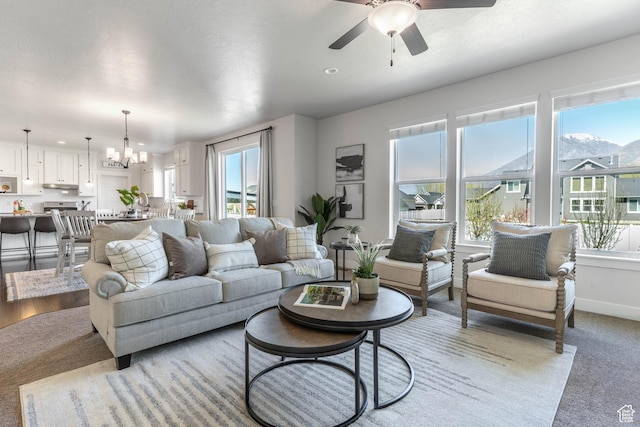 81 E 600 N, Mapleton, UT 84664 - living area featuring recessed lighting, baseboards, and ceiling fan with notable chandelier