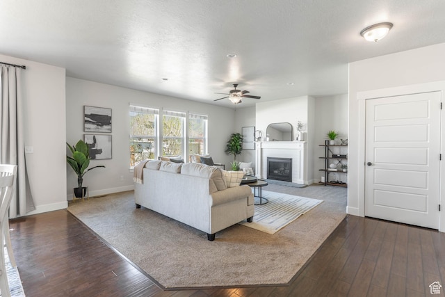 81 E 600 N, Mapleton, UT 84664 - living area featuring wood-type flooring, baseboards, a ceiling fan, and a glass covered fireplace