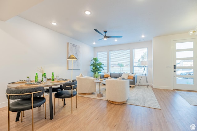 4342 W 5430 S Unit B, Roy, UT 84067 - dining space with light wood finished floors, a ceiling fan, baseboards, and recessed lighting
