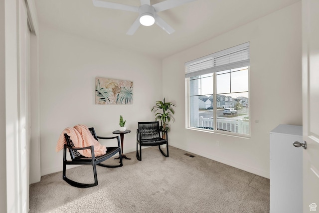 977 S 1480 W, Provo, UT 84601 - sitting room with baseboards, a ceiling fan, visible vents, and carpet floors