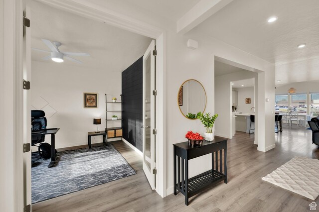 977 S 1480 W, Provo, UT 84601 - foyer with recessed lighting, ceiling fan, baseboards, and wood finished floors
