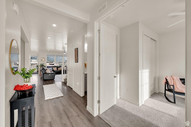 977 S 1480 W, Provo, UT 84601 - hallway featuring visible vents, baseboards, recessed lighting, and wood finished floors