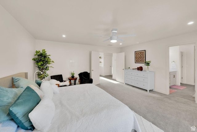 977 S 1480 W, Provo, UT 84601 - bedroom with baseboards, recessed lighting, light carpet, and a ceiling fan