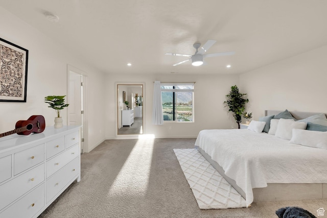 977 S 1480 W, Provo, UT 84601 - bedroom featuring baseboards, recessed lighting, light colored carpet, and a ceiling fan