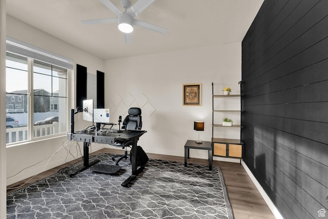 977 S 1480 W, Provo, UT 84601 - office featuring wood finished floors, wooden walls, baseboards, and a ceiling fan