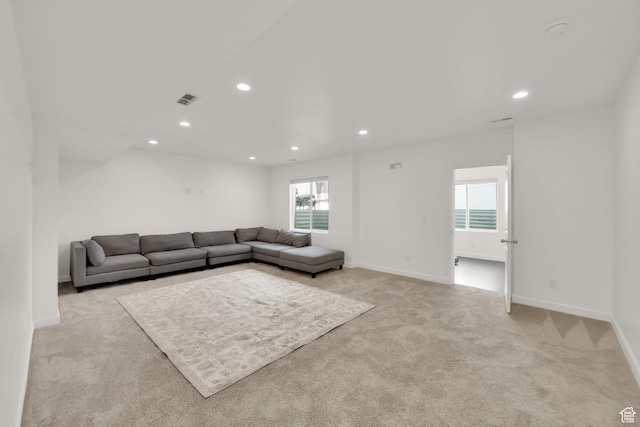 977 S 1480 W, Provo, UT 84601 - unfurnished living room with light colored carpet, baseboards, visible vents, and recessed lighting