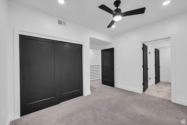 933 S Washington St Unit 107, Salt Lake City, UT 84101 - unfurnished bedroom with visible vents, baseboards, ceiling fan, carpet, and recessed lighting