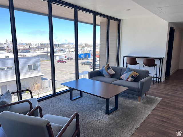 933 S Washington St Unit 107, Salt Lake City, UT 84101 - living area with a city view, wood finished floors, floor to ceiling windows, and a healthy amount of sunlight