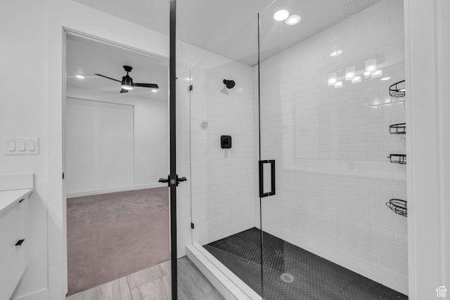 933 S Washington St Unit 107, Salt Lake City, UT 84101 - full bath featuring ceiling fan, recessed lighting, and a stall shower