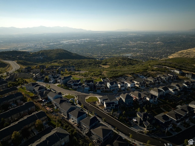 aerial view featuring a mountain view and a residential view