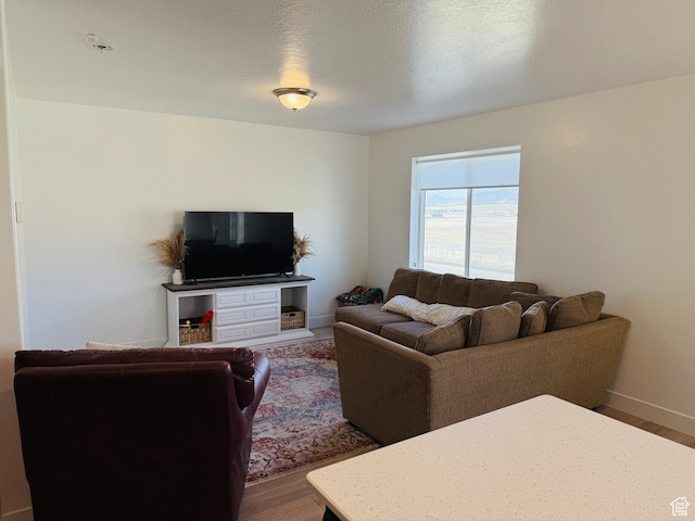 living area featuring wood finished floors and baseboards
