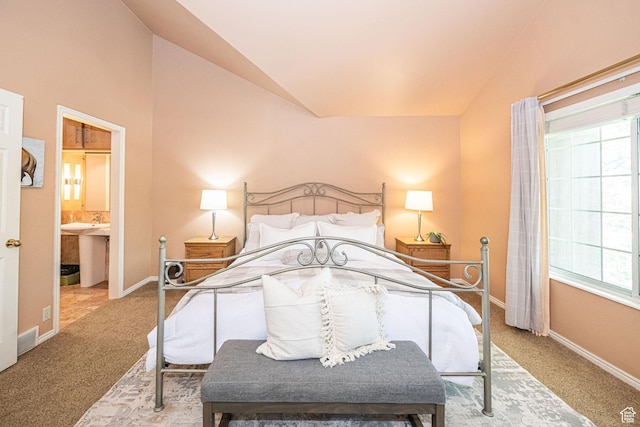 2356 E 3900 S, Millcreek, UT 84124 - bedroom featuring lofted ceiling, carpet floors, multiple windows, and ensuite bath