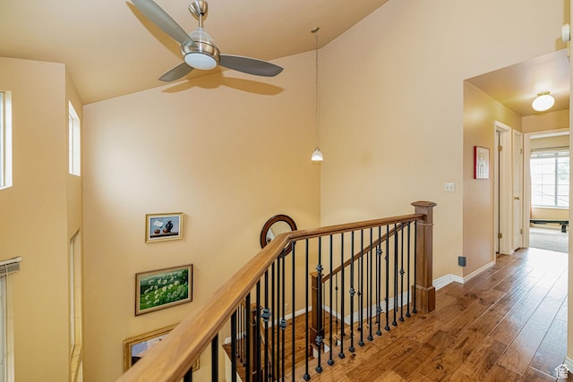 2356 E 3900 S, Millcreek, UT 84124 - hallway featuring an upstairs landing, high vaulted ceiling, and wood finished floors